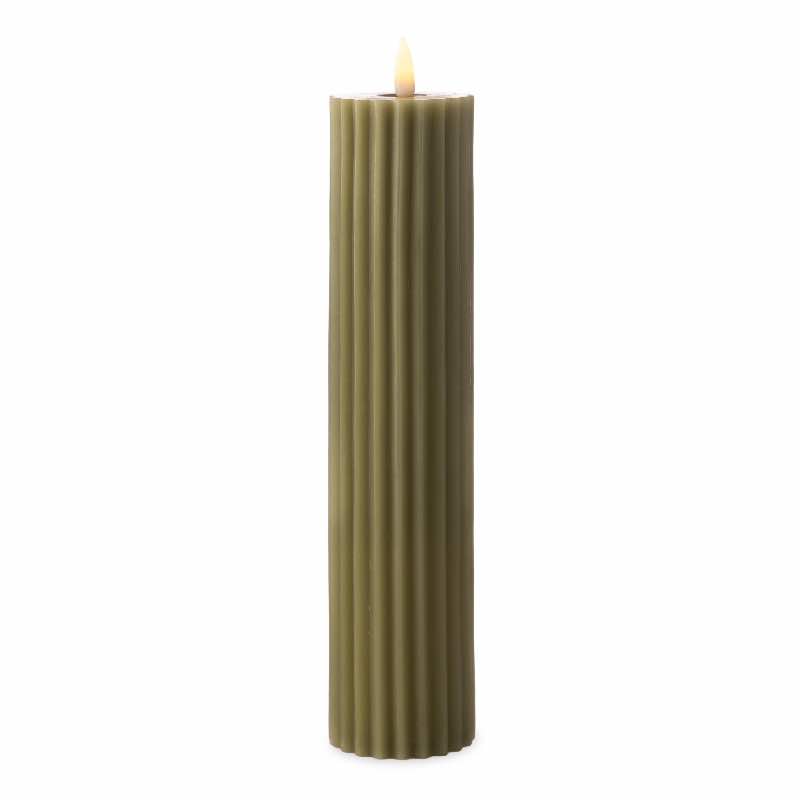 Indoor/ Outdoor Pillar LED Carved Waxed Candle, Tall - Green